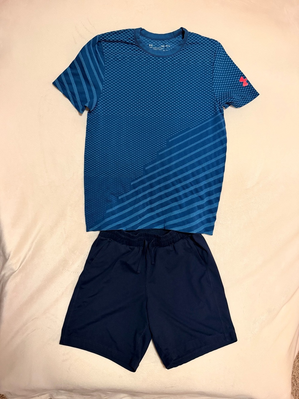 Under Armour Blue Patterned Tee and Navy Shorts Kids Athletic Set